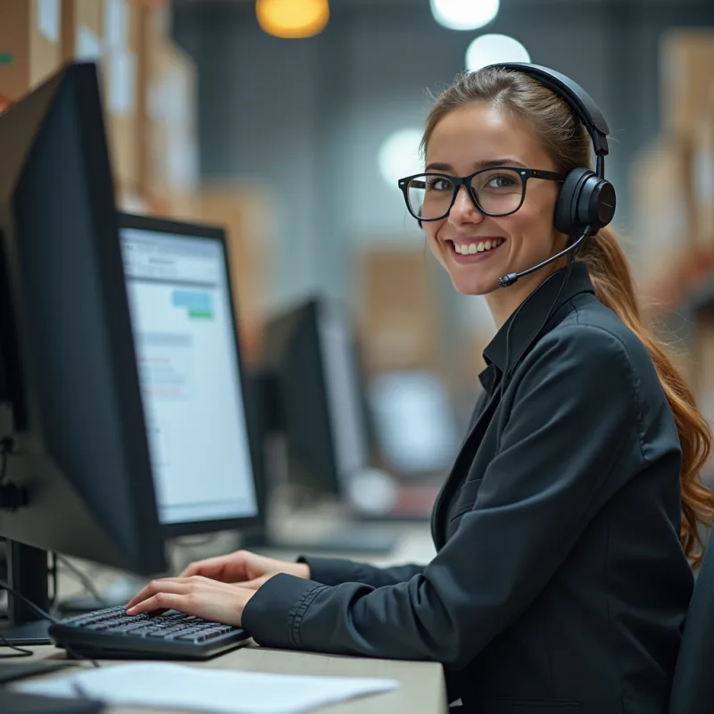 Логист в наушниках за компьютером